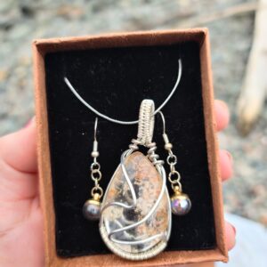 Silver-Coated Wire Wrapped Champagne Rutilated Quartz Pendant