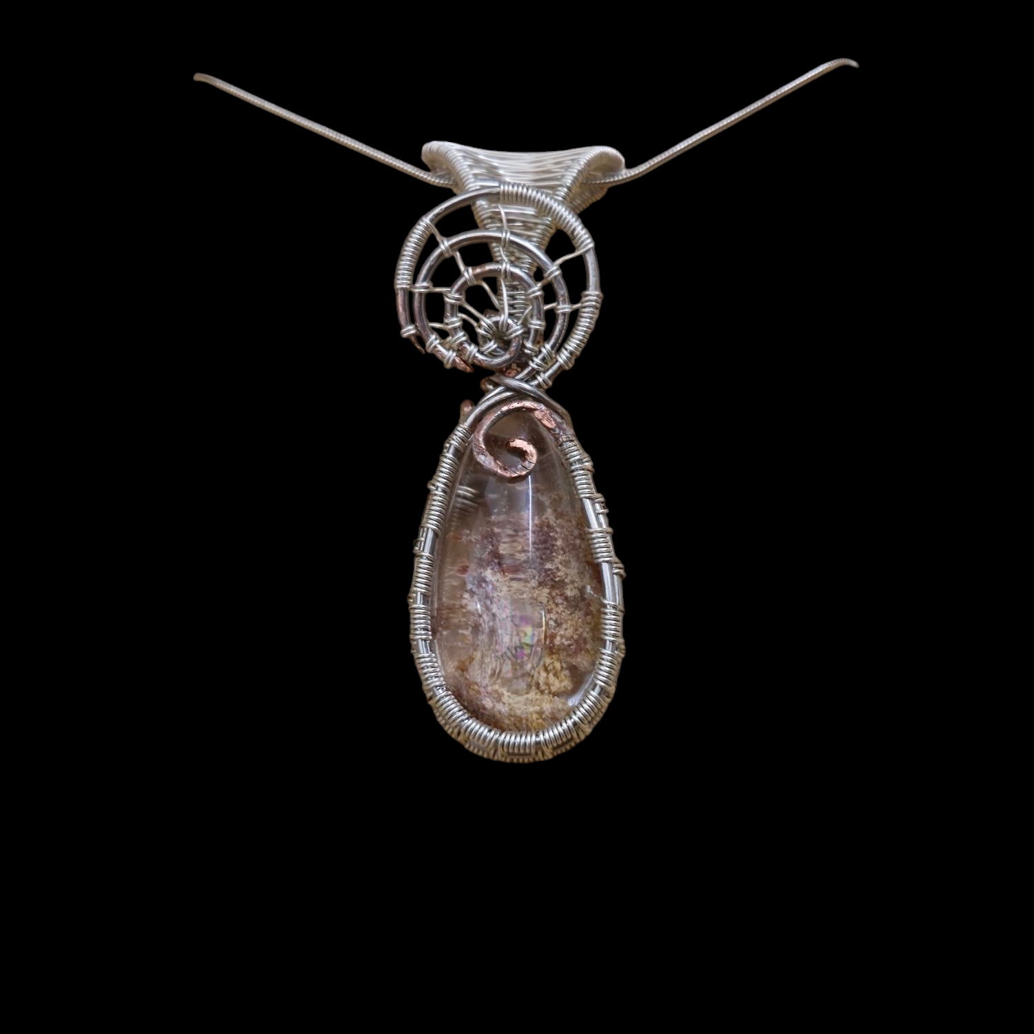 Rutilated Quartz Wire Wrapped Pendant with Spiderweb Accent