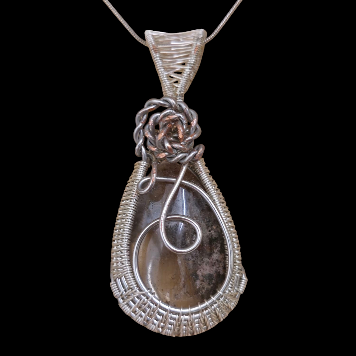 Handwoven Rose Style Pendant - Rutilated Quartz