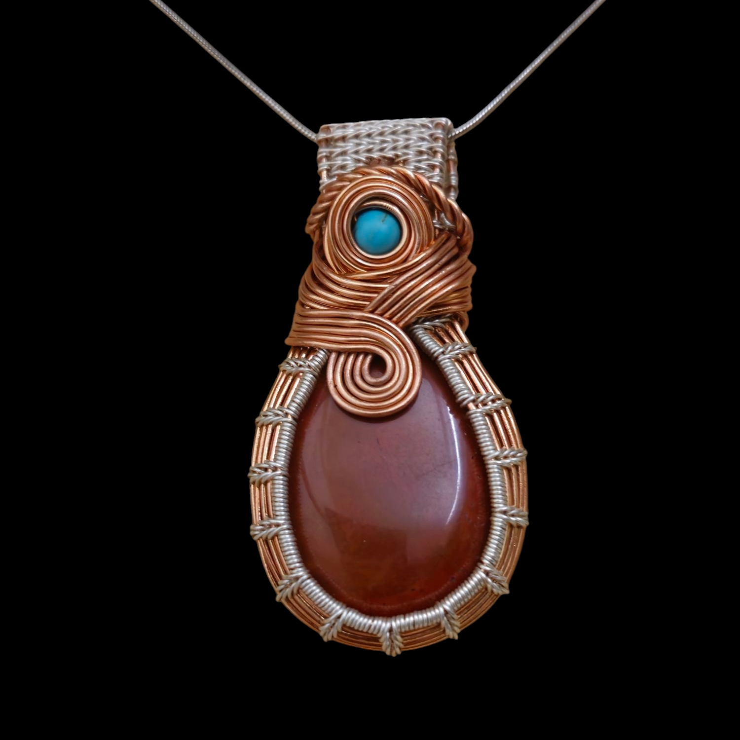 Red Worry Stone Pendant with Turquoise Accent