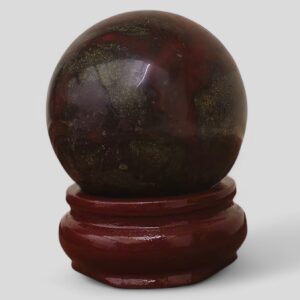 African Bloodstone Sphere with Wooden Stand