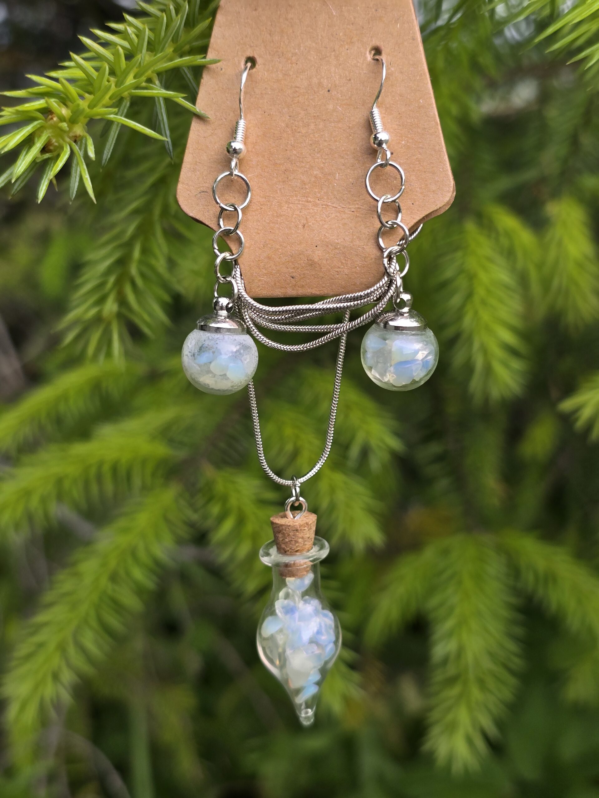 Dreamlight – Opal Chip Vial Necklace & Earring Set