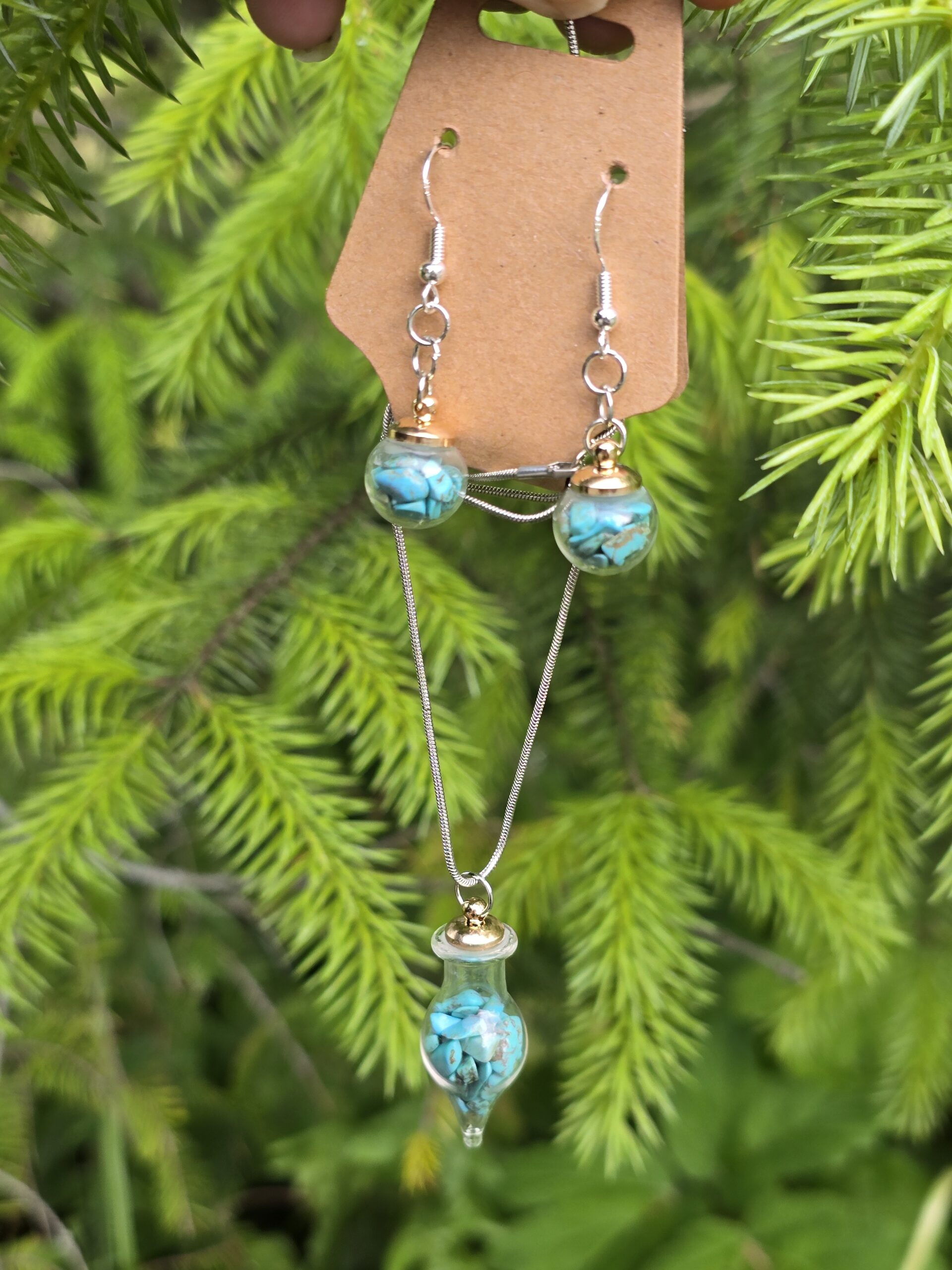 “Medicine in Glass” – Turquoise Chip Vial Jewelry Set