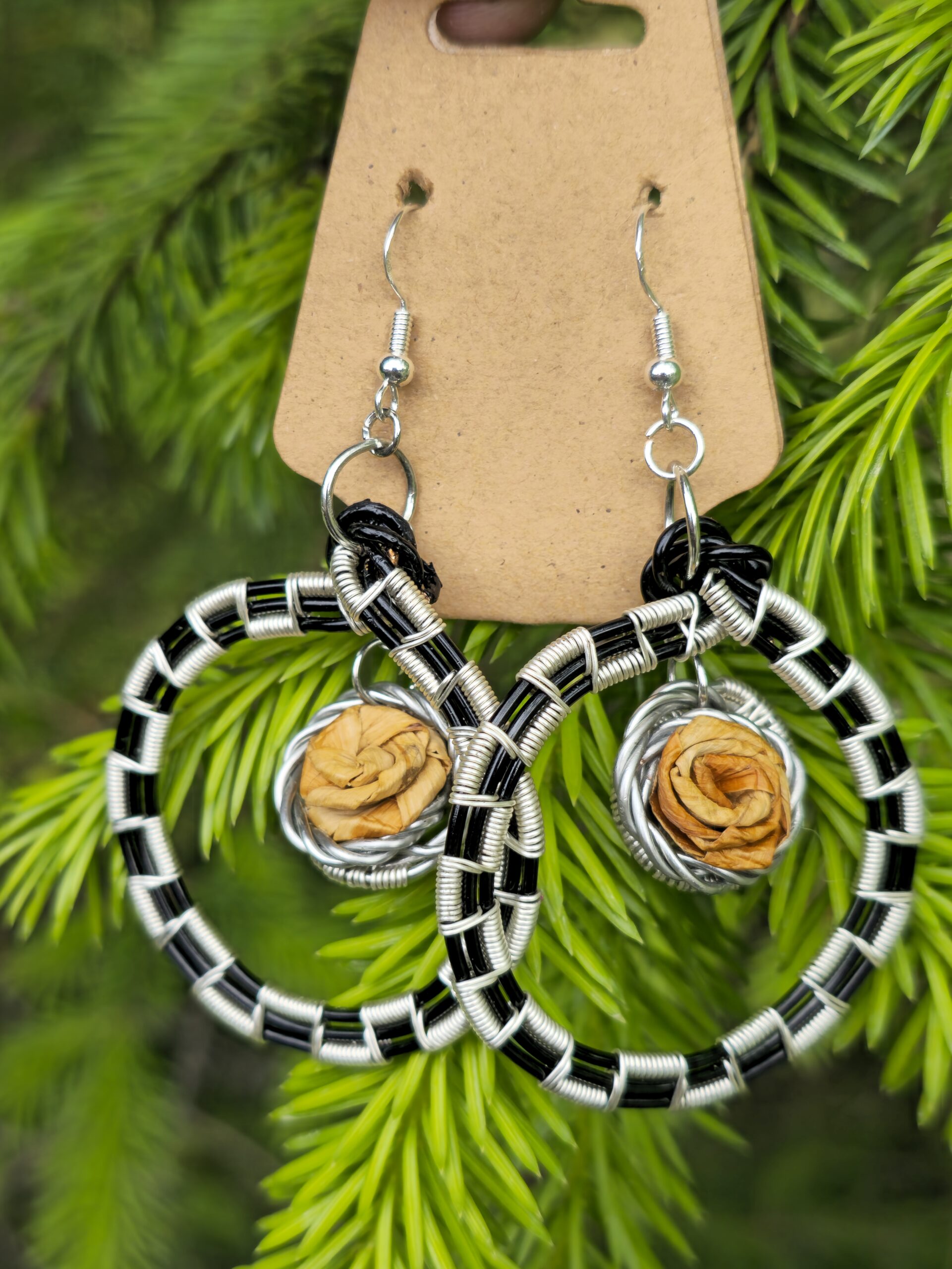 "Cedar & Coil" – Hooped Earrings with Haida Cedar Roses