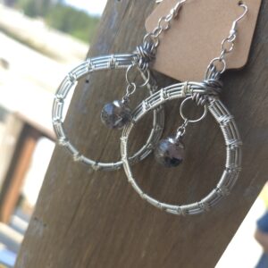 Woven Shields – Quartz-Filled Wire Hoop Earrings