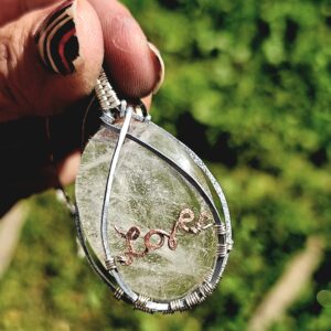 "Love" Wire-Wrapped + Quartz Pendant (One of a Kind)
