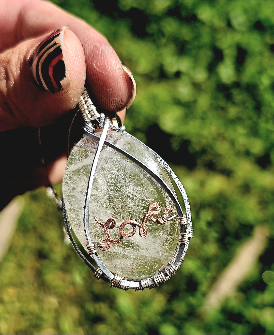 "Love" Wire-Wrapped + Quartz Pendant (One of a Kind)